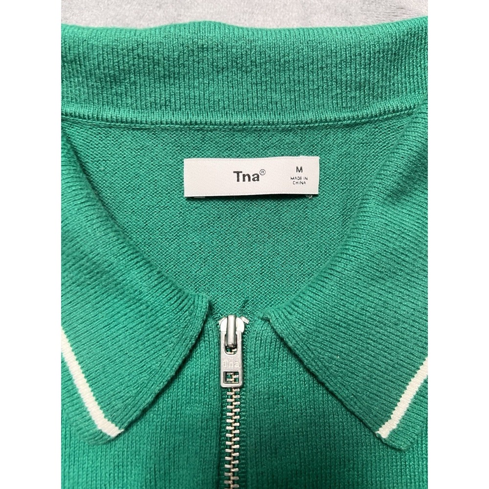 Aritzia TNA Bayport Cropped Sweater Vest Women's Medium Green Quarter Zip Polo - Picture 3 of 6
